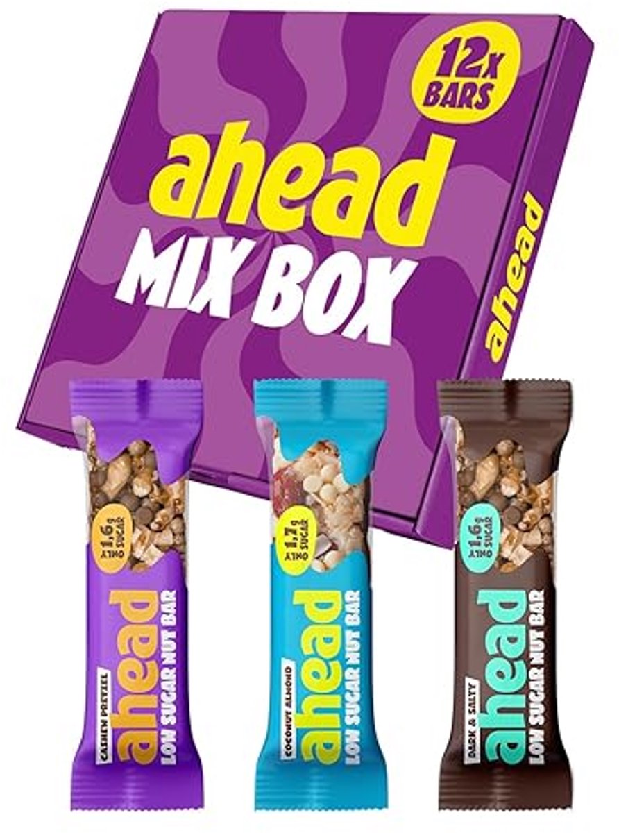 ahead Nut Bars – Notenrepen – Doos 12×35 g – Suikerarm, Vezelrijk, Vegetarisch – 1,6 g Suiker per Reep
