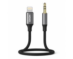 HOXO Aux Kabel geschikt voor iPhone - Lightning naar 3,5 mm Jack - Audiokabel voor Auto & Speaker - 1 Meter - Gevlochten - Zwart
