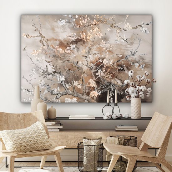 Tableau sur toile Fleur d'amandier - Peinture - Painting - Art - Van Gogh - Beige - Abstrait - 150x100 cm - Décoration murale
