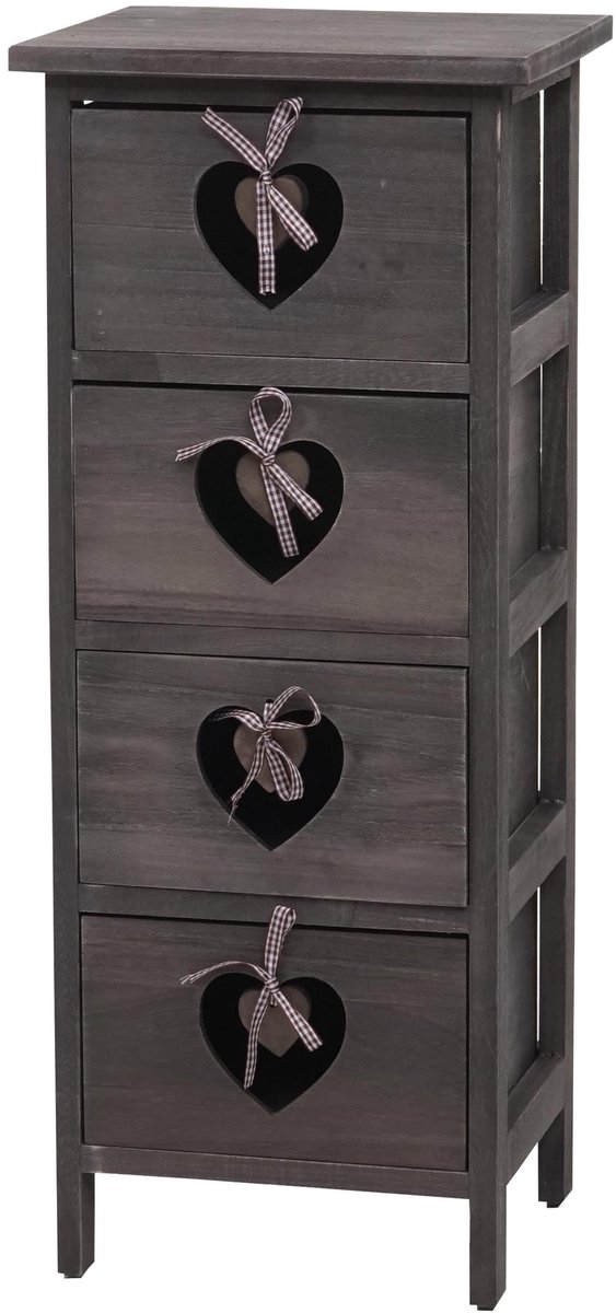 MCW Commode Forli, ladekast, 4 lades met hartjes 70x29x25cm, shabby look, vintage ~ grijsbruin