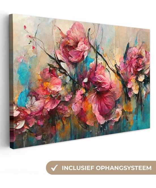 Tableau toile fleurs - Art - Rose - Toile canvas - Peintures sur toile - Décoration salon - Chambre - 60x40 cm - Décoration murale - Photo sur toile - Décoration murale - Décoration chambre