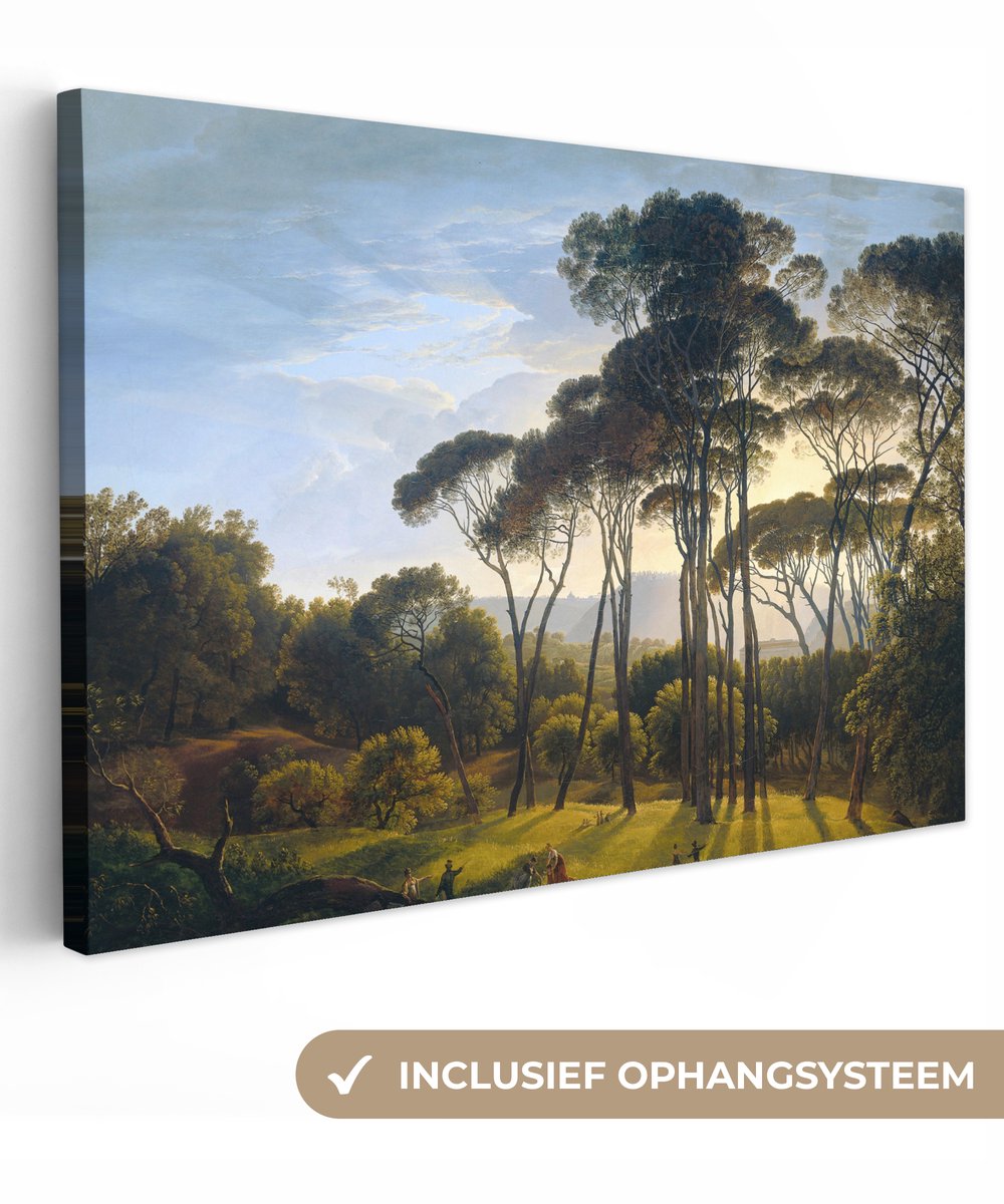 Canvas - Schilderij Italiaans landschap met parasoldennen - Kunst - Oude meesters - 90x60