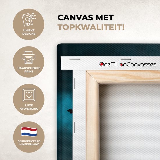 Peintures Toile Wereldkaart - Zwart - Blauw - 150x100 cm - Décoration murale