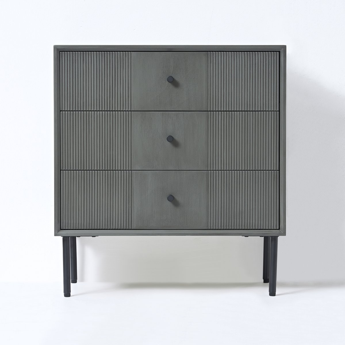 VIDI Gravur - Ladekast met 3 laden - Multifunctionele Opbergkast - Vrijstaande Ladekast - Dressoir - 61 x 33 x 66 cm - Geschikt voor Slaapkamers Woonkamers of Gangen - Hout - Grijs