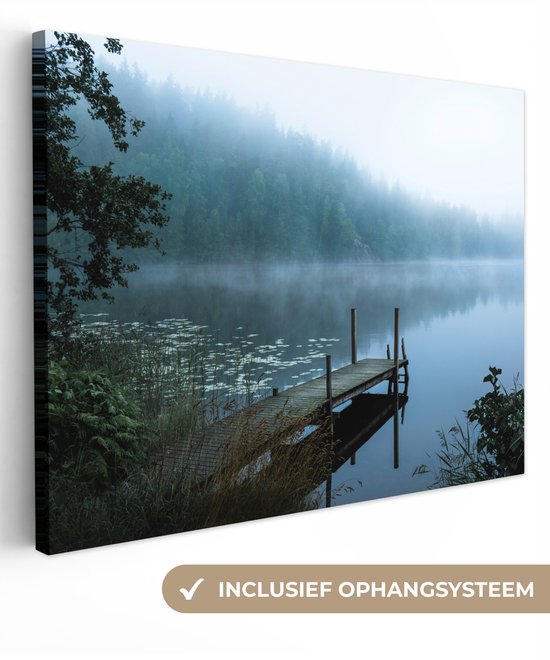 Toile - Peinture sur toile - Photo sur toile - Toile peinture sur toile - Toile Décoration murale - Nature - Lac - Forêt - Brouillard - 160x120 cm