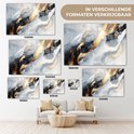 Exemples de la peinture abstraite avec des touches de peinture dorée, noire et blanche dans différentes tailles.