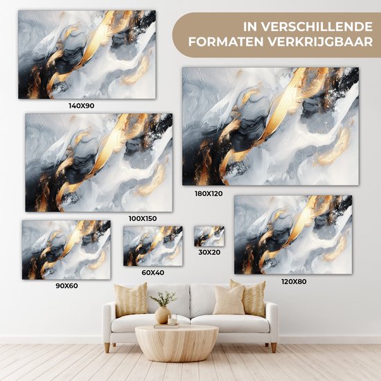 Exemples de la peinture abstraite avec des touches de peinture dorée, noire et blanche dans différentes tailles.
