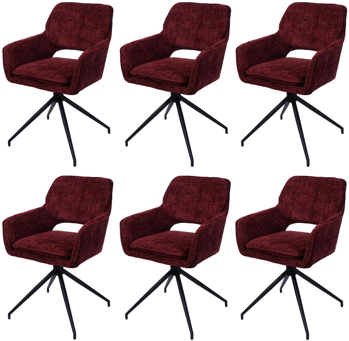 Set van 6 eetkamerstoelen MCW-N74, keukenstoel, draaibaar met terugloop, chenille stof (490g/m²) Oeko-Tex ~ bordeaux