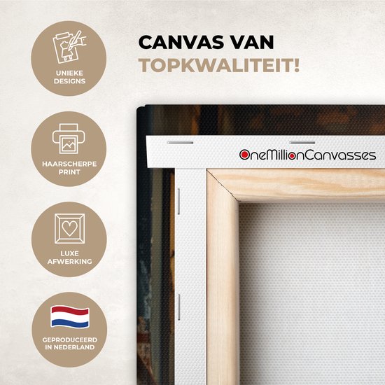 Peinture sur toile 60x40 cm - Décoration murale Vintage - Moteur - Blauw - Ancien - Garage - Décoration murale murale salon - Décoration chambre - Accessoires de chambre - Peintures