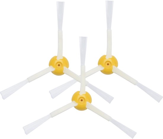 Drie witte zijborstels met gele kernen, elk met drie borstelarmen.