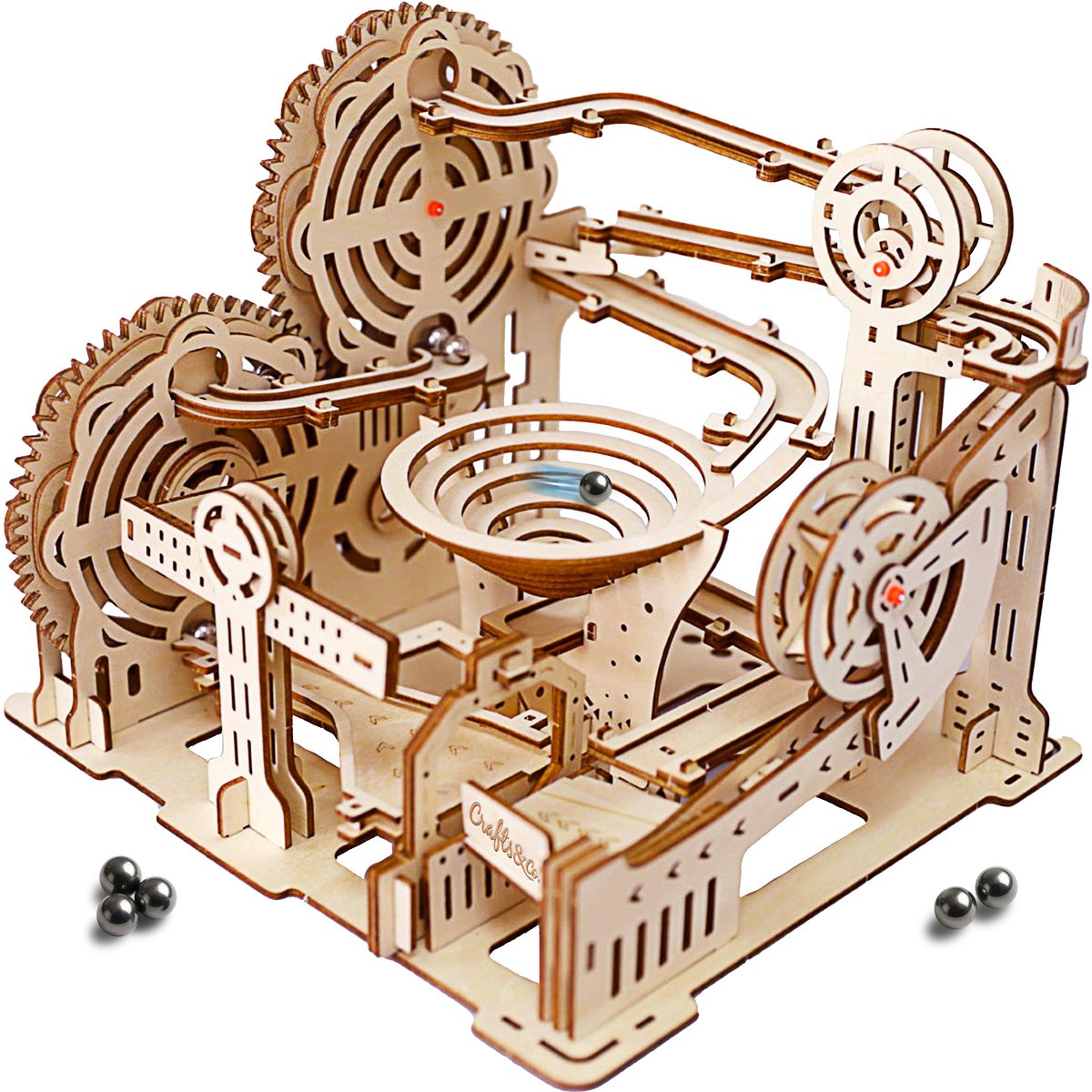 Crafts&Co Houten Bouwpakket Knikkerbaan met 10 Knikkers - 3D Puzzel met Handleiding - DIY - Miniatuur Modelbouw Hout Kinderen en Volwassenen - Houten Speelgoed - Montessori - Knutselen Jongens en Meisjes - 8, 9, 10, 11, 12, 13, 14, 15+ Jaar