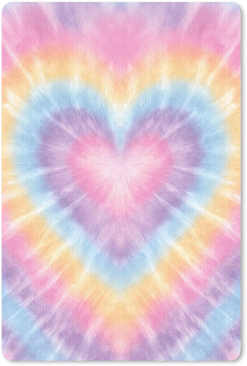 Muismat 18x27 cm - Mousepad Hartvorm - Pastelkleuren - Tie Dye - Muismatten