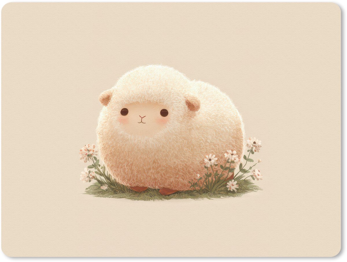 Muismat 23x19 cm - Mousepad Schaap - Beige - Bloemen - Muismatten