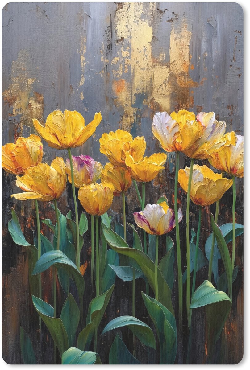 Muismat 18x27 cm - Mousepad Tulpen - Geel - Penseelstreken - Abstract - Muismatten