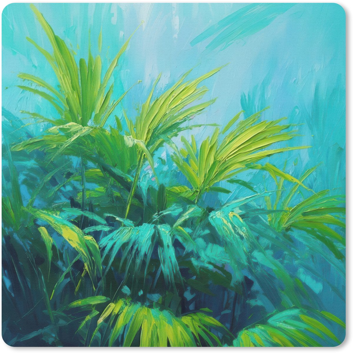 Muismat 20x20 cm - Mousepad Bladeren - Groen - Schilderij - Abstract - Muismatten