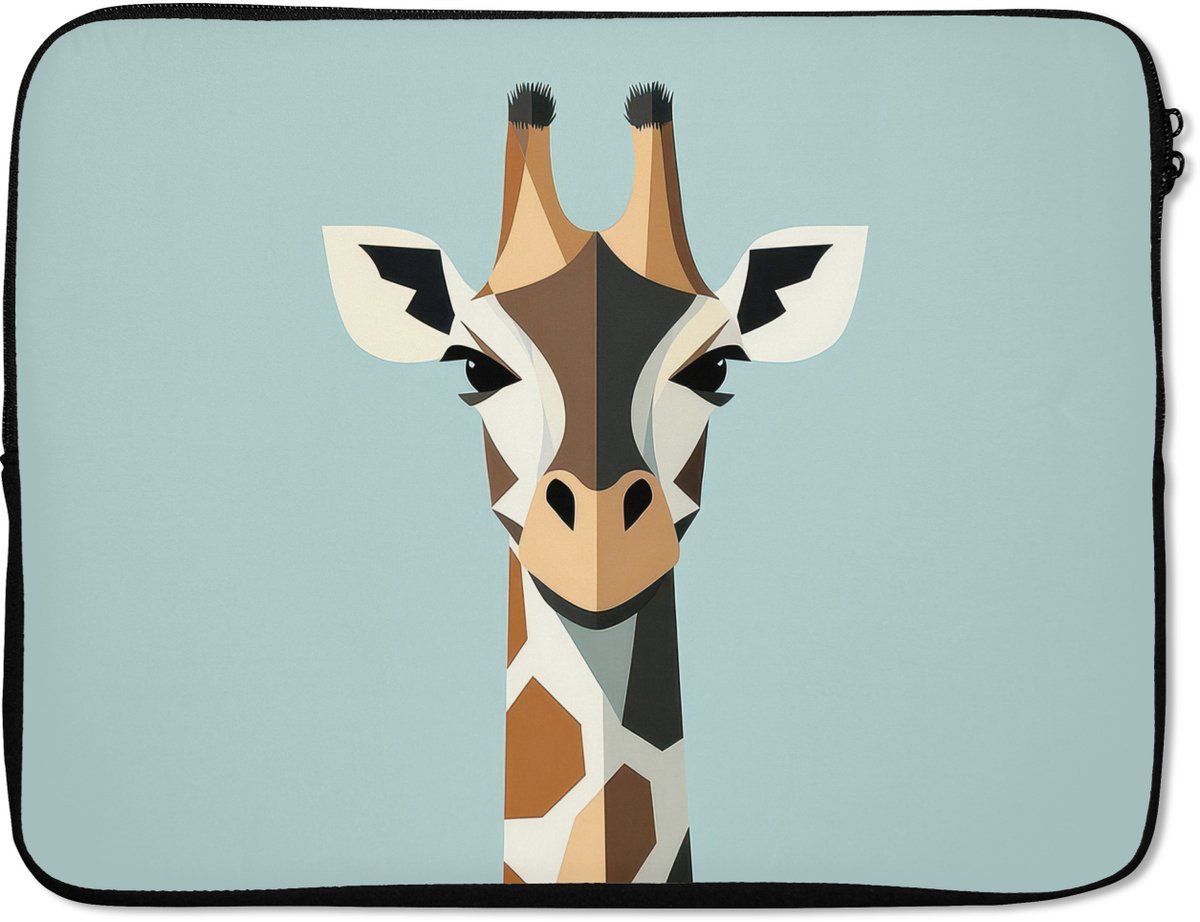 Laptophoes 15.6 inch - Giraffe - Illustratie - Bruin - Minimalistisch - Laptop sleeve - Binnenmaat 37x26 cm - Zwarte achterkant