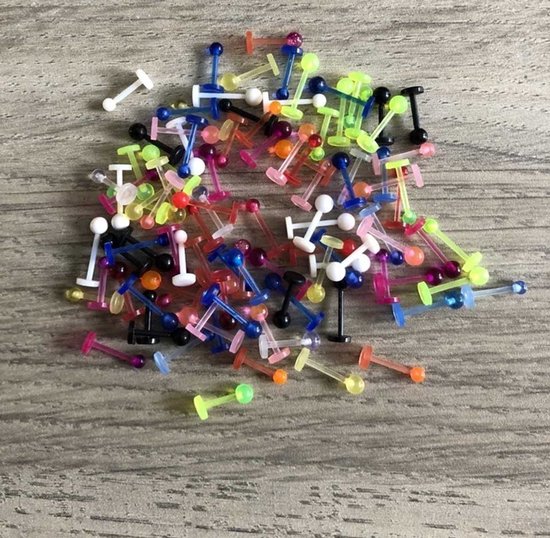 Lev Bijoux - Peircings labret UV, différentes couleurs et tailles - Set de 100 pièces
