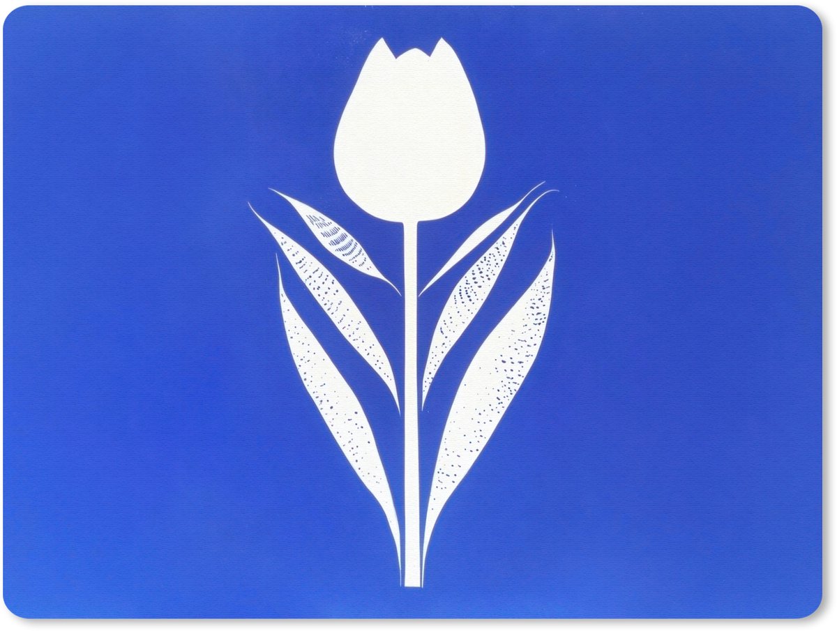 Muismat 23x19 cm - Mousepad Tulp - Minimalistisch - Bladeren - Wit - Muismatten