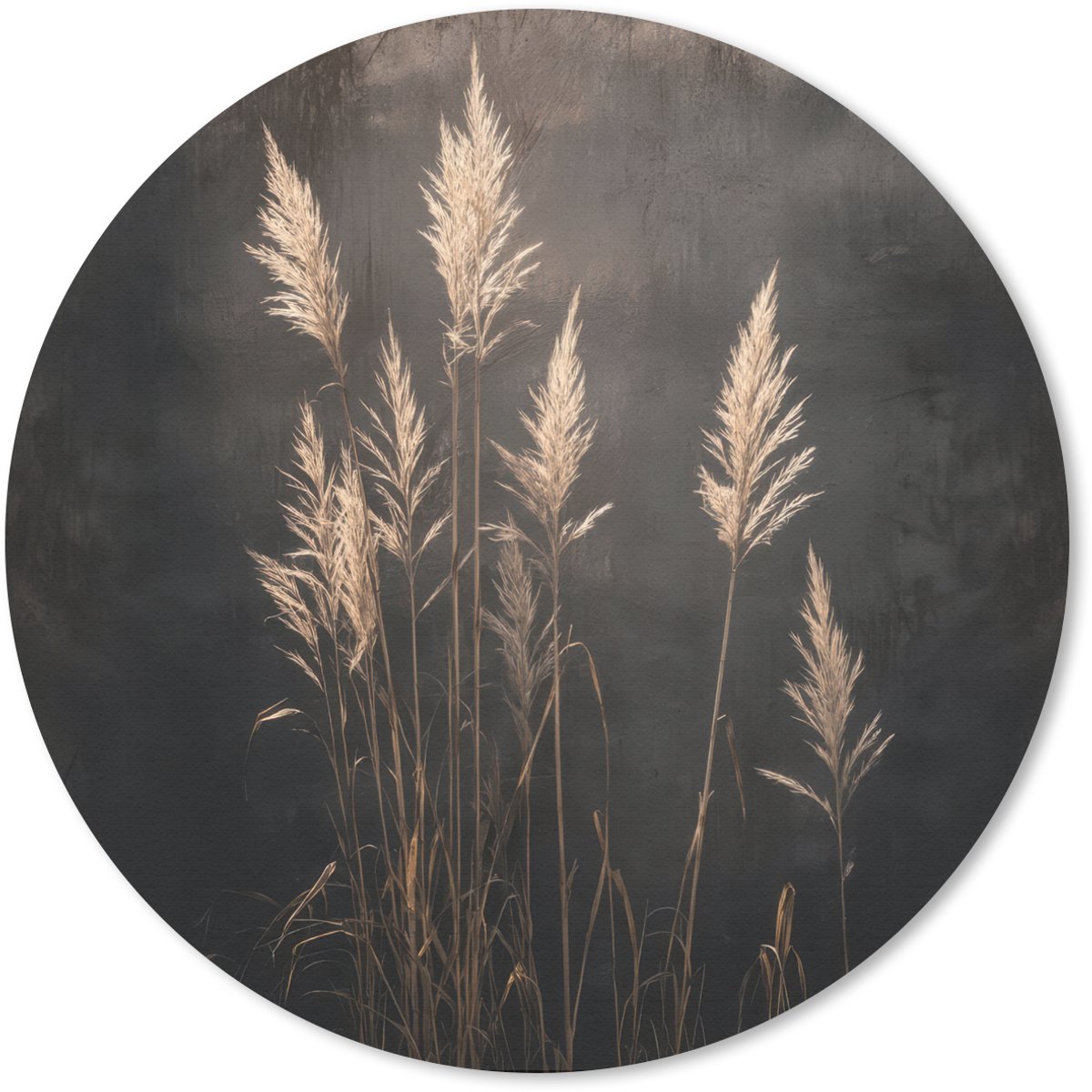Muismat rond 50x50 cm - Mousepad Siergras - Pluimen - Verlichting - Zwart - Ronde muismatten