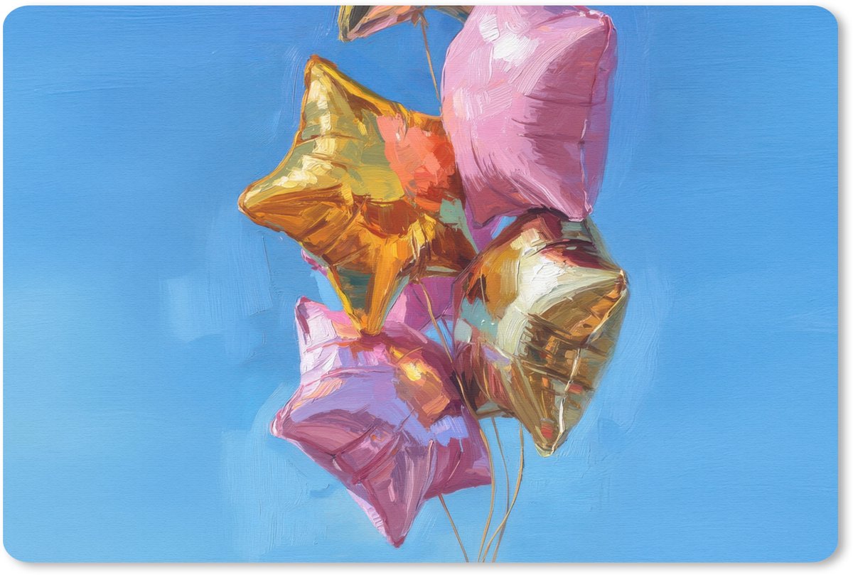 Muismat 27x18 cm - Mousepad Ballonnen - Goud - Stervorm - Roze - Muismatten