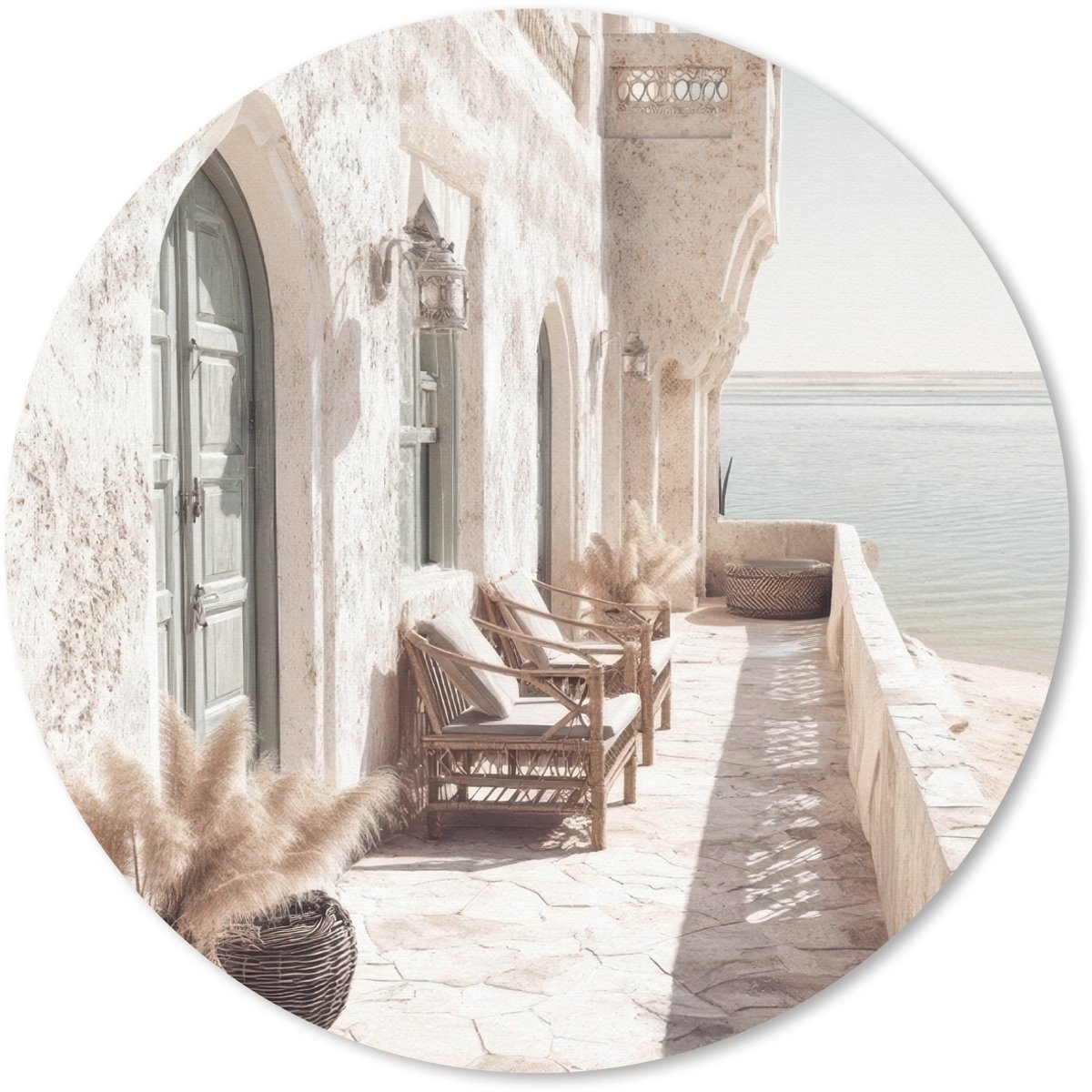 Muismat rond 40x40 cm - Mousepad Terras - Stoelen - Strand - Beige - Ronde muismatten