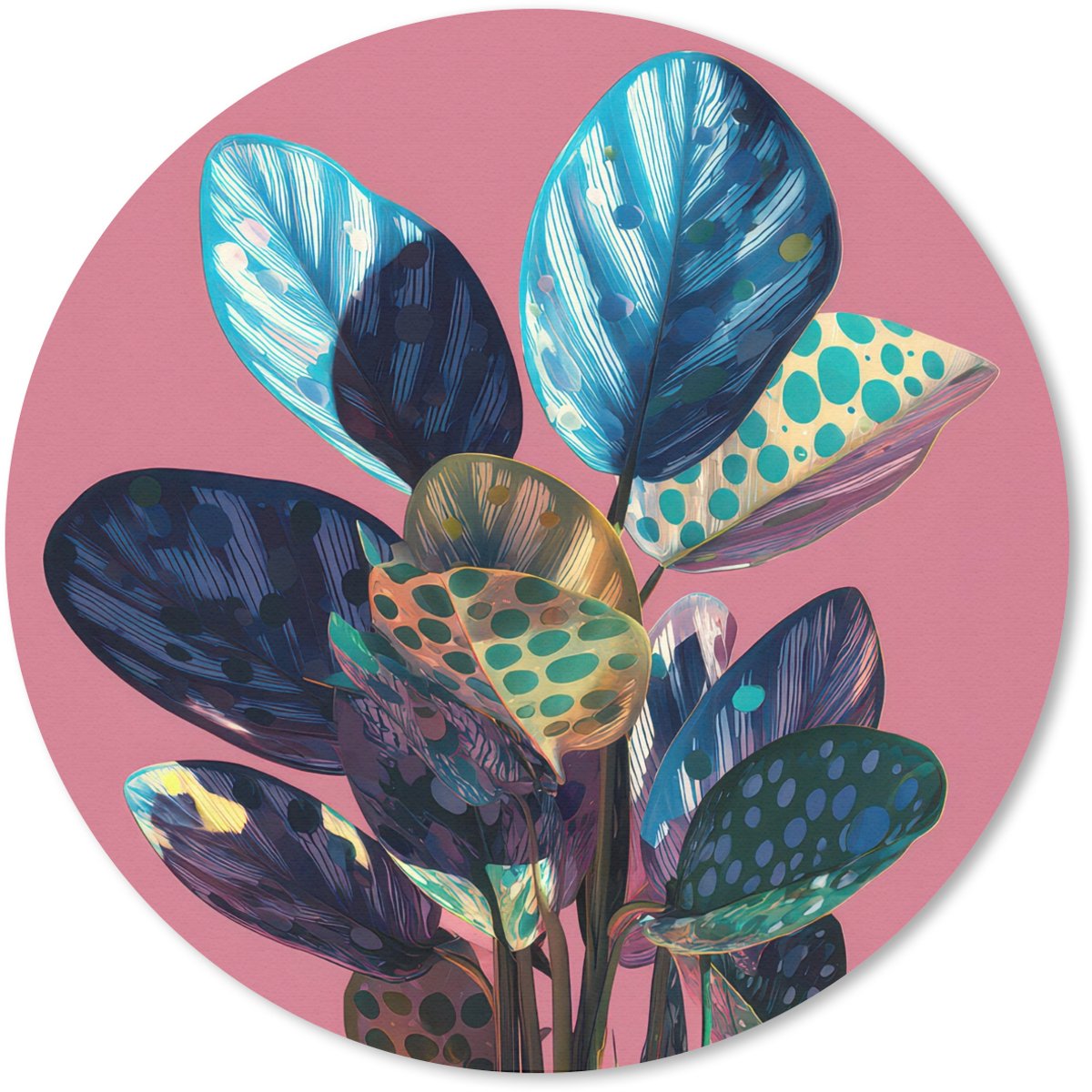 Muismat rond 20x20 cm - Mousepad Plant - Bladeren - Stippen - Abstract - Ronde muismatten