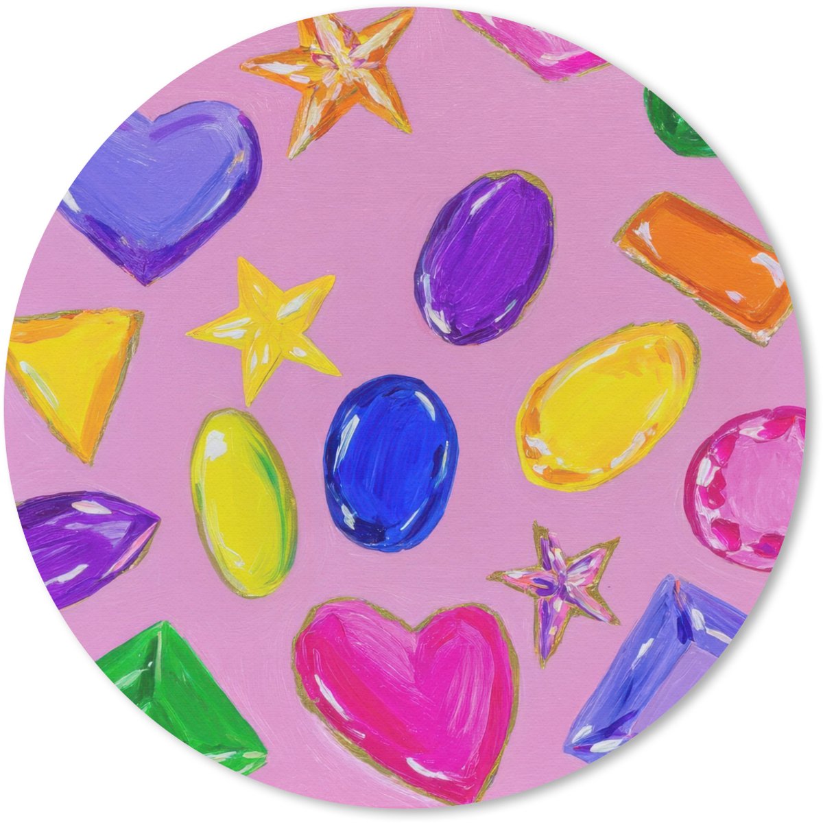 Muismat rond 20x20 cm - Mousepad Edelstenen - Vormen - Hartje - Kleurrijk - Ronde muismatten