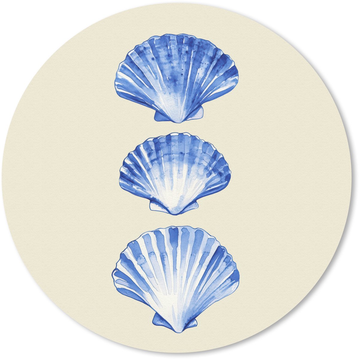Muismat rond 20x20 cm - Mousepad Schelpen - Blauw - Beige - Ronde muismatten
