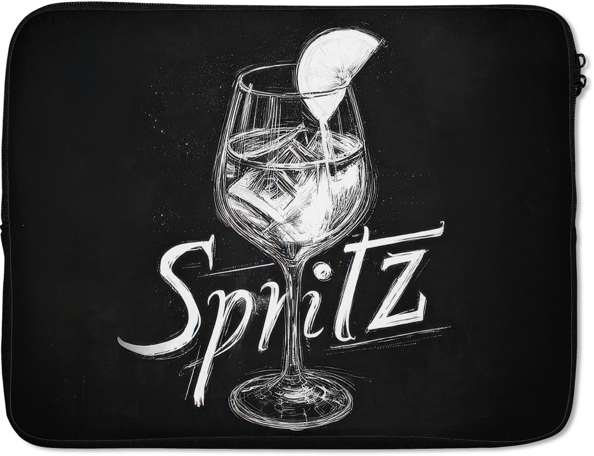 Laptophoes 17 inch - Glas spritz - Krijtletters - Ijsblokjes - Citroen - Laptop sleeve - Binnenmaat 41x28 cm - Zwarte achterkant