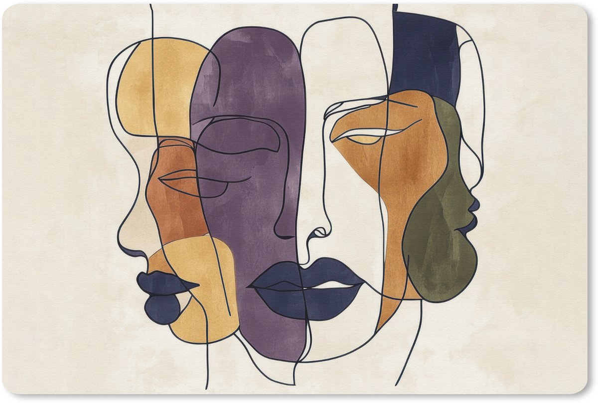 Muismat 27x18 cm - Mousepad Abstract - Overlappende gezichten - Paars - Donkergroen - Muismatten