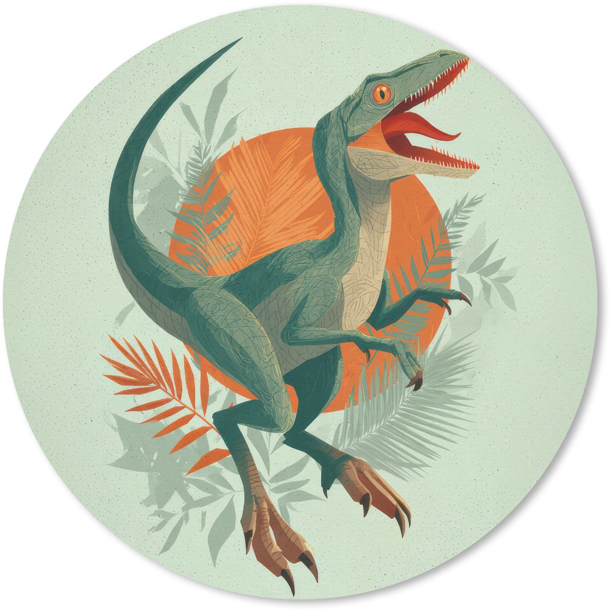 Muismat rond 50x50 cm - Mousepad Dino - Bladeren - Grafisch - Groen - Ronde muismatten