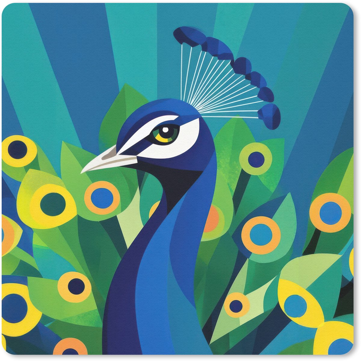 Muismat 20x20 cm - Mousepad Pauw - Cirkels - Blauw - Muismatten