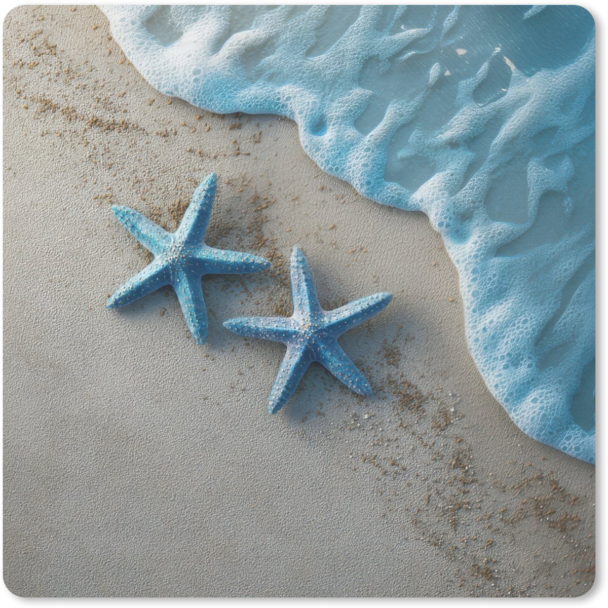 Muismat 20x20 cm - Mousepad Zeesterren - Zand - Zee - Blauw - Muismatten