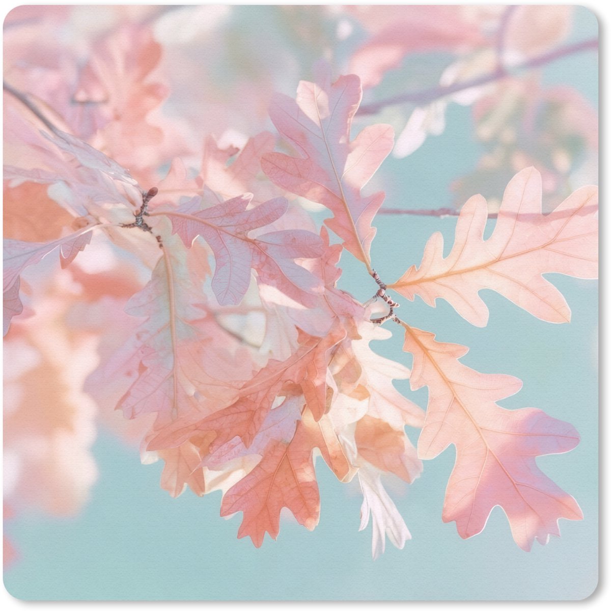 Muismat 30x30 cm - Mousepad Eikenbladeren - Takken - Roze - Muismatten