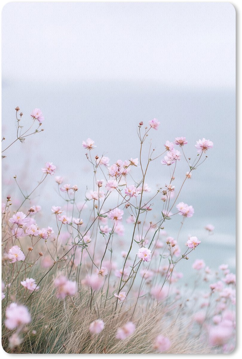 Muismat 18x27 cm - Mousepad Klif - Bloemen - Zee - Roze - Muismatten