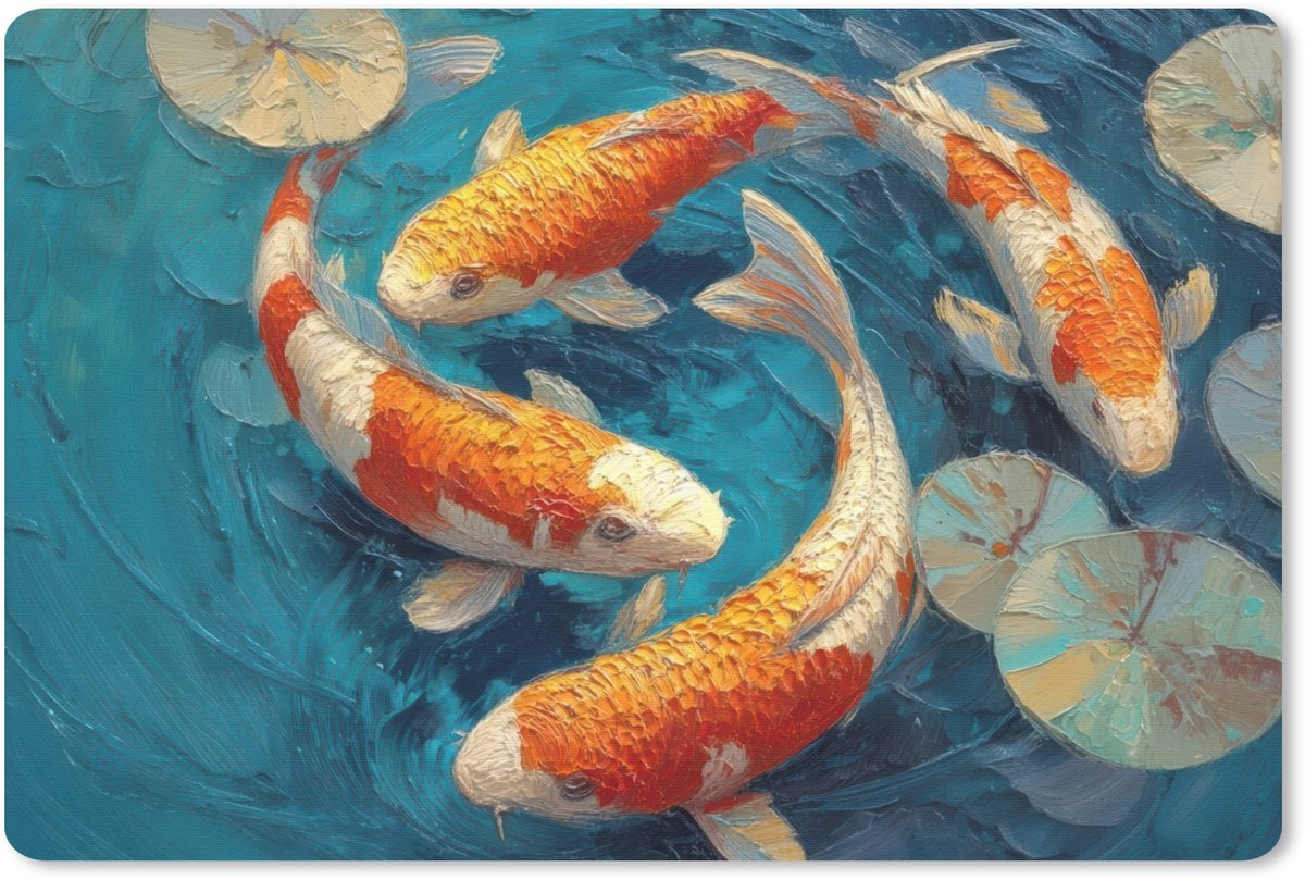 Muismat 27x18 cm - Mousepad Vissen - Waterlelies - Oranje - Water - Muismatten