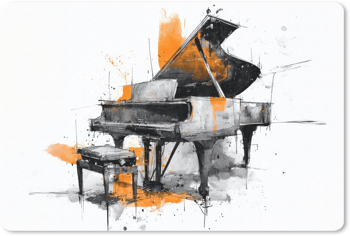 Muismat 27x18 cm - Mousepad Piano - Oranje - Zwart - schets lijnen - Muismatten