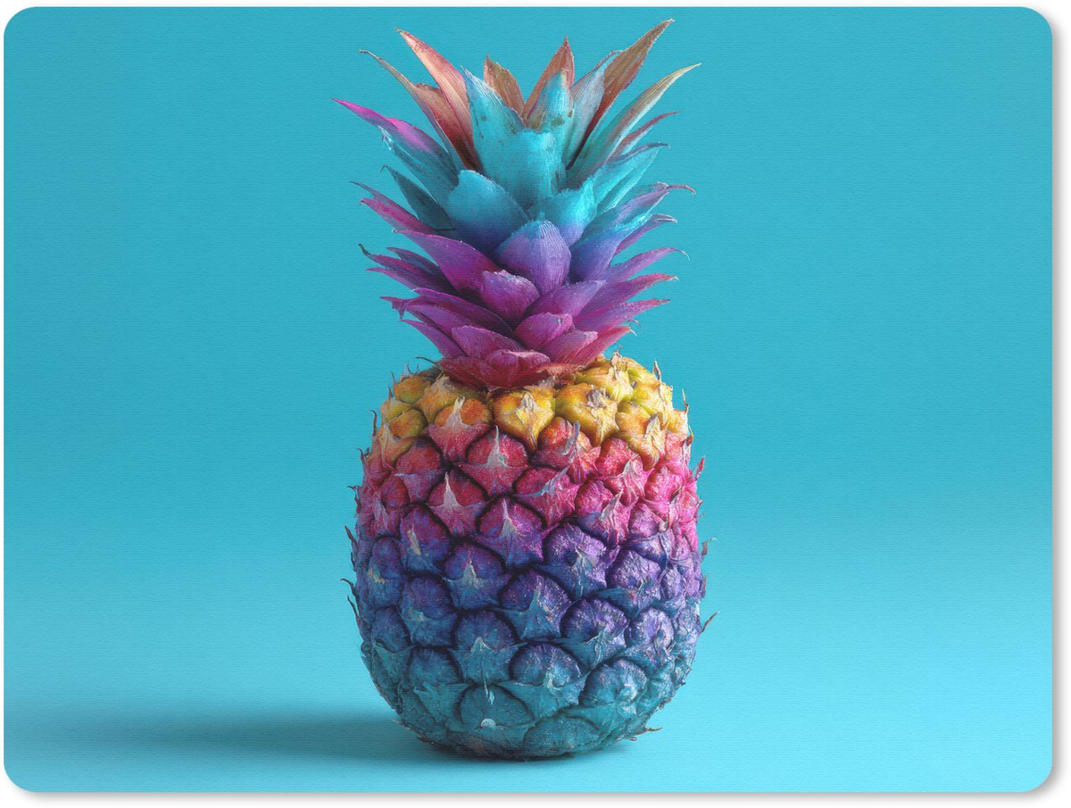Muismat 23x19 cm - Mousepad Ananas - Regenboog - Blauw - Popart - Muismatten