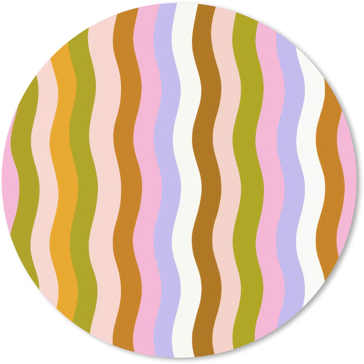 Muismat rond 40x40 cm - Mousepad lijnen - Golven - Pastelkleuren - Patroon - Ronde muismatten