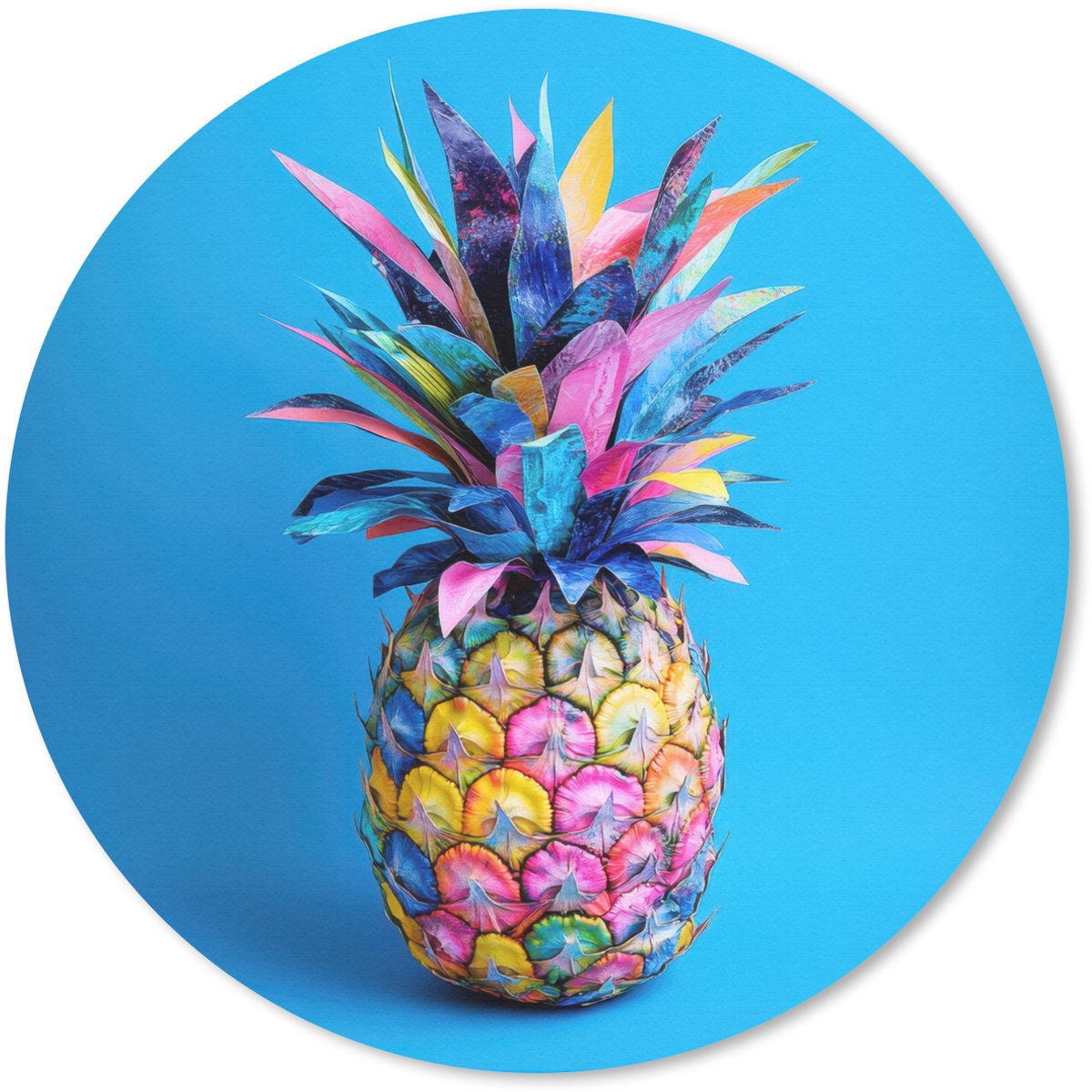 Muismat rond 50x50 cm - Mousepad Ananas - Blauw - Tropisch - Vrolijk - Ronde muismatten