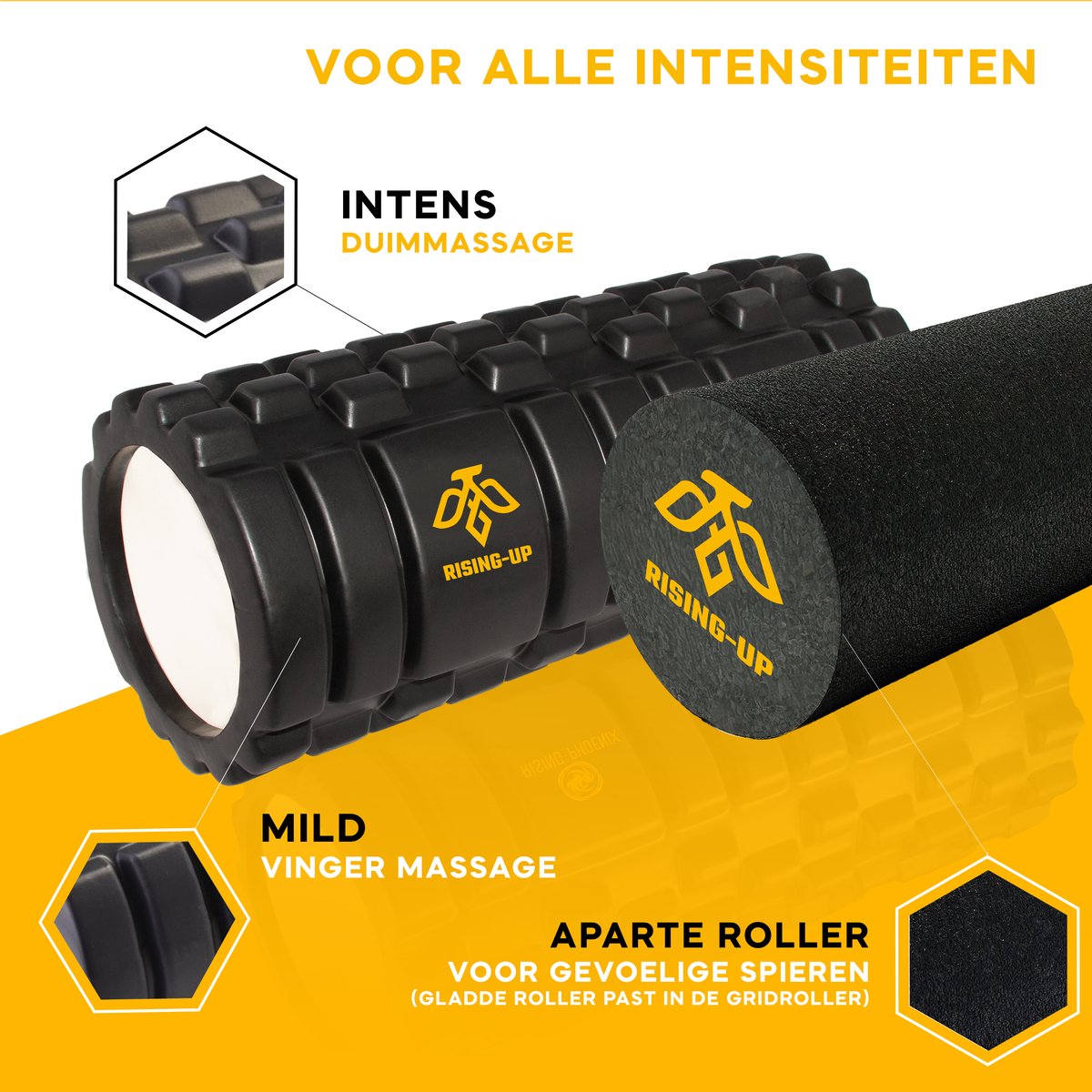 Rising Up Foamroller Pro Set 6 delig – Grid & Gladde Foamroller, Peanut Roller, Massagebal, Kuitroller, Weerstandsband + Rugzak & Gratis Trainingsapp + E-books thumbnail 2