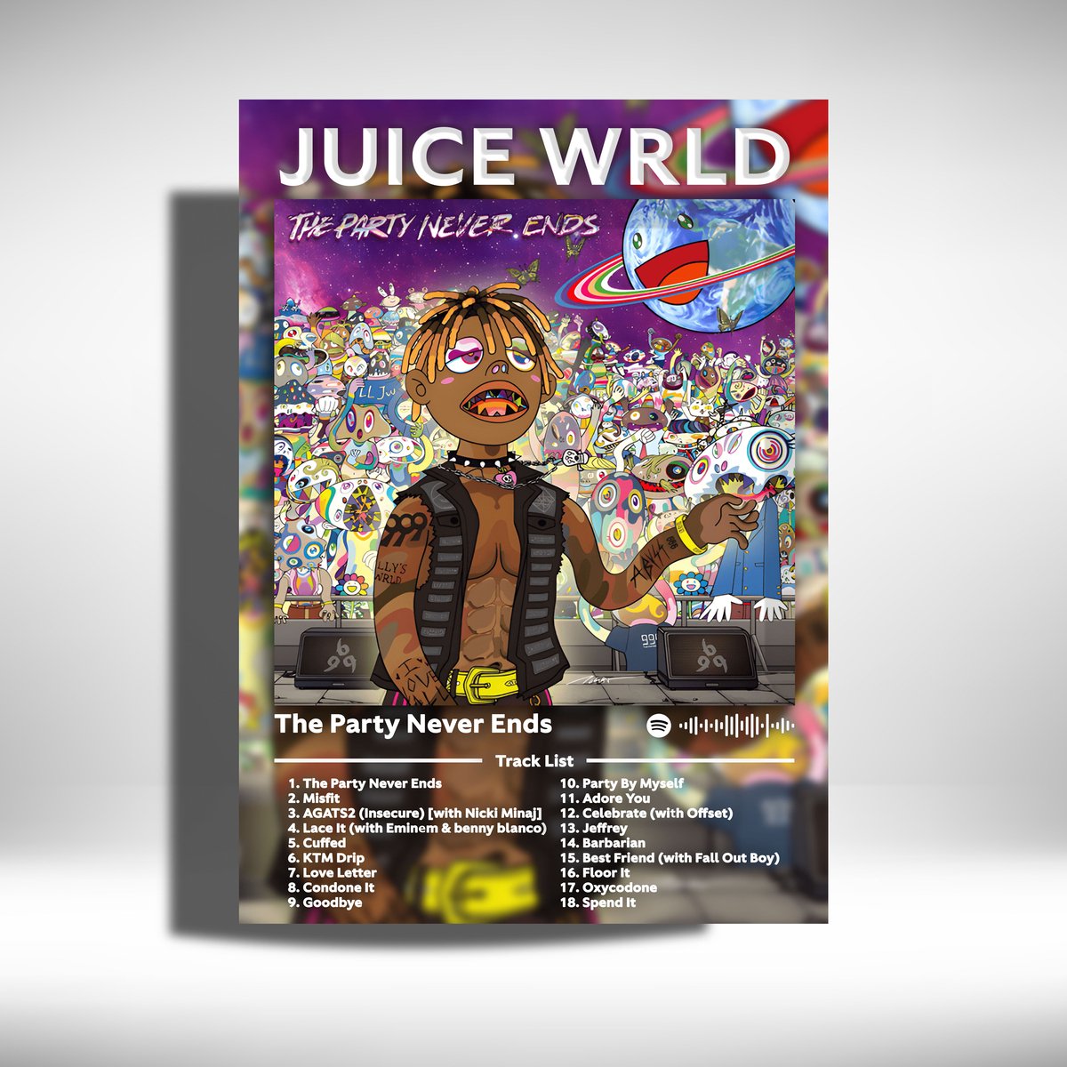 Luxe poster JUICE WRLD - The Party Never Ends - Metalen Poster 30x40cm - album paars
