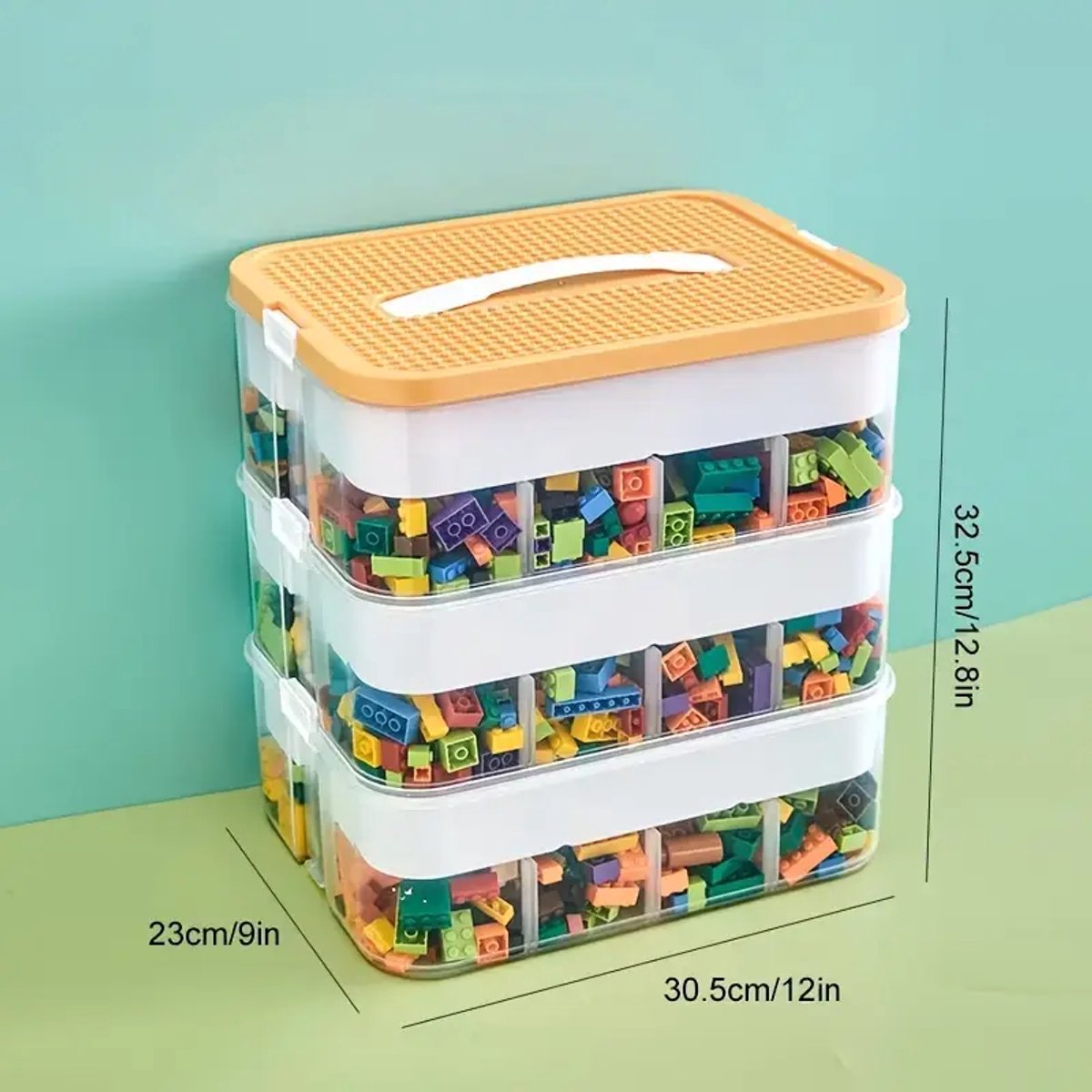 Sterke Stapelbare Opbergbox - 3 lagen - Met onderverdelingen - Opbergdoos bouwstenen o.a. Lego - Speelgoedbox - Stapelbare Opbergdozen - Opberger - Sorteerdozen - Handgreep - Speelgoed Opbergbox - Stapelbaar - Speelgoeddoos - Speelgoedbox - Vakjes