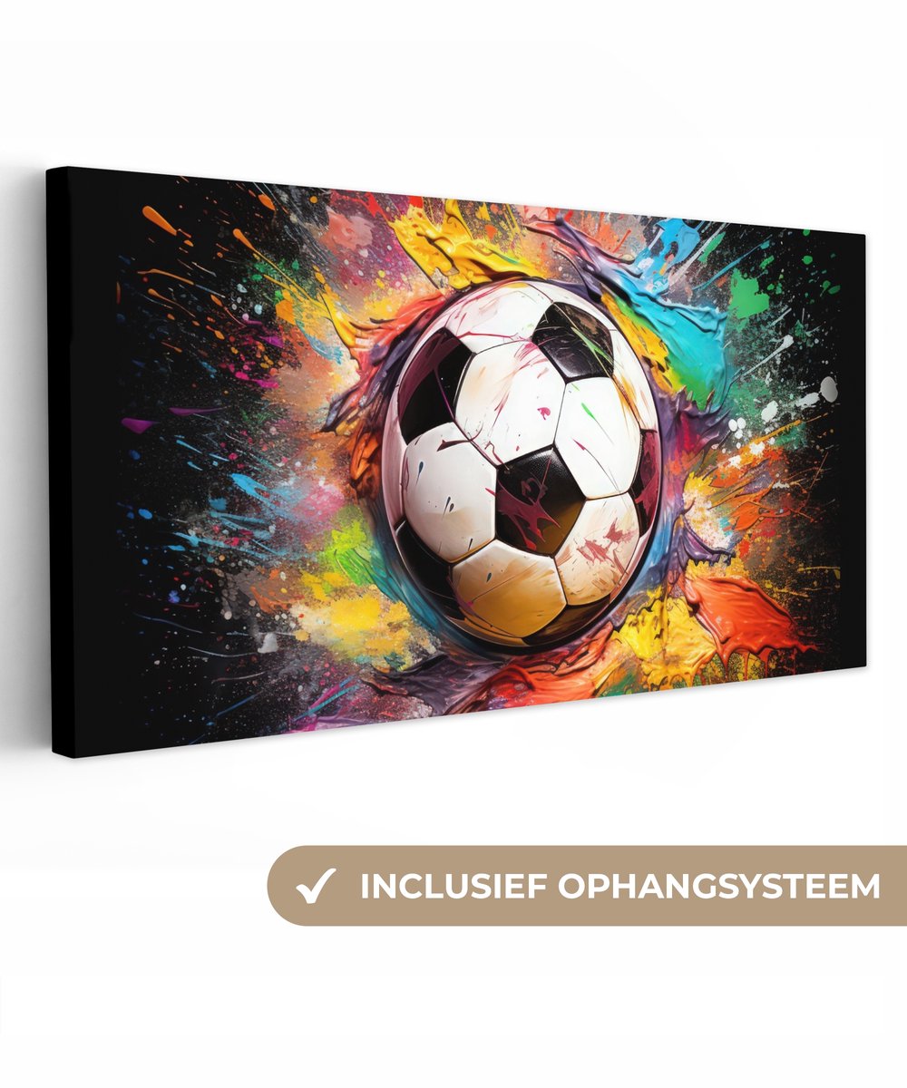 Canvas schilderij voetbal 40x20 cm - Slaap kamer decoratie tieners - Muurdecoratie canvasdoek - Muurdoek keuken interieur verf kleuren - Foto op canvas - Keukenschilderij woondecoratie - Slaapkamer schilderijen