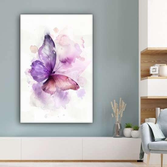 Tableau toile 80x120 cm - Décoration murale chambre enfant Papillon - Violet - Couleurs pastel - Décoration murale murale chambre bébé - Décoration chambre garçon et fille - Accessoires Bébé - Peintures