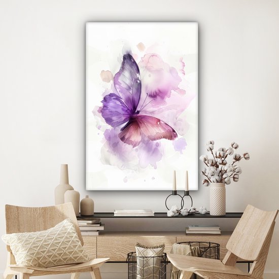 Tableau toile 80x120 cm - Décoration murale chambre enfant Papillon - Violet - Couleurs pastel - Décoration murale murale chambre bébé - Décoration chambre garçon et fille - Accessoires Bébé - Peintures