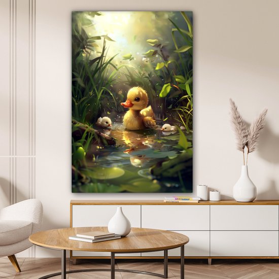 Peinture sur toile 80x120 cm - Décoration murale chambre d'enfant Canetons - Animaux - Nature - Décoration murale murale chambre bébé - Décoration chambre garçon et fille - Accessoires Bébé - Peintures