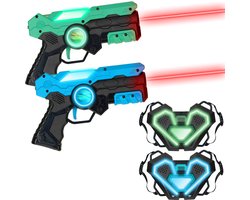 Silvergear Lasergame Set voor Kinderen met 2 Laserguns en 2 Vesten - Interactief Speelgoed Pistool - Schietspel - Laser Tag Battle - Buitenspeelgoed - Cadeau voor Jongens en Meisjes - Vanaf 6 Jaar - Blauw en Groen