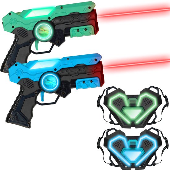 Silvergear Lasergame Set voor Kinderen met 2 Laserguns en 2 Vesten - Interactief Speelgoed Pistool - Schietspel - Laser Tag Battle - Sinterklaas Cadeautjes voor Jongens en Meisjes - Vanaf 6 Jaar - Blauw en Groen