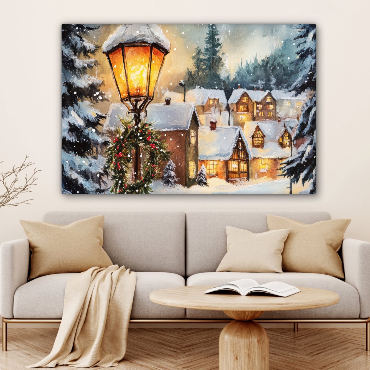 Canvas schilderij 120x80 cm - Wanddecoratie Kerstdorp - Huizen - Sneeuw - Kerst - Muurdecoratie woonkamer - Slaapkamer decoratie - Kamer accessoires - Schilderijen op canvas - Kerstdecoratie voor binnen - Kerstversiering - Kerstmis versiering – foto 2